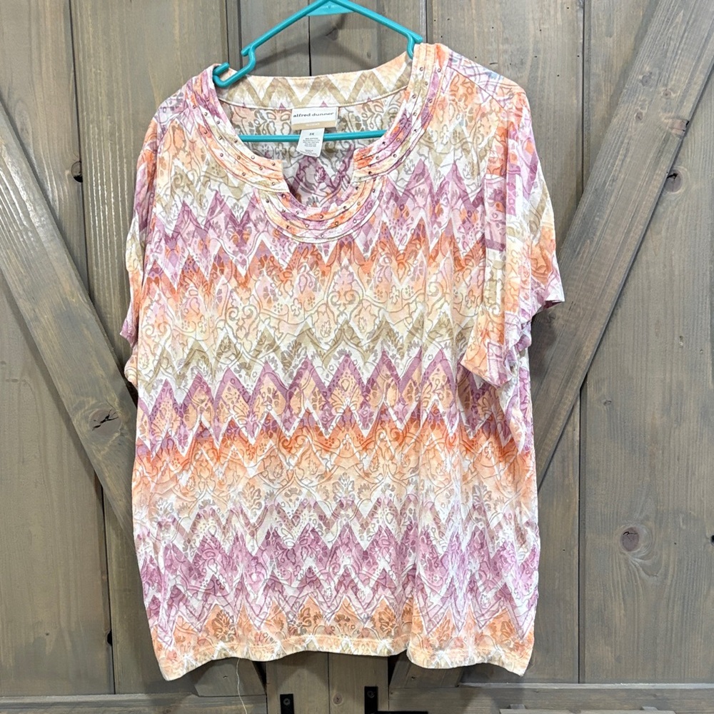 Alfred Dunner Orange and Purple Chevron Top
